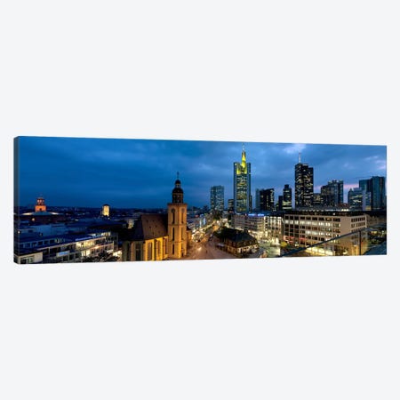 Buildings lit up at night, St. Catherine's Church, Hauptwache, Frankfurt, Hesse, Germany Canvas Print #PIM8089} by Panoramic Images Canvas Print