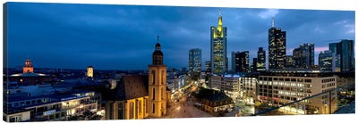 Buildings lit up at night, St. Catherine's Church, Hauptwache, Frankfurt, Hesse, Germany Canvas Art Print - Frankfurt Art