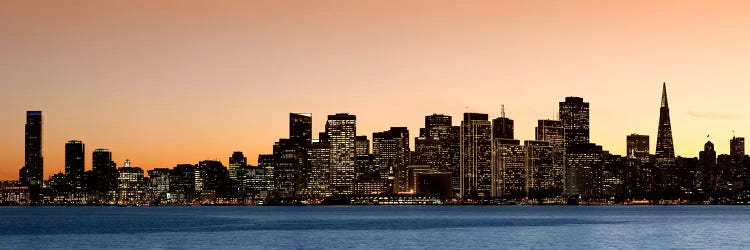 Buildings lit up at dusk, San Francisco, California, USA 2010