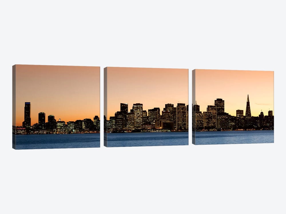 Buildings lit up at dusk, San Francisco, California, USA 2010 by Panoramic Images 3-piece Canvas Artwork