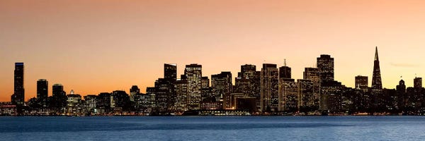 San Francisco Skylines: Buildings lit up at dusk, San Francisco, California, USA 2010 by Panoramic Images