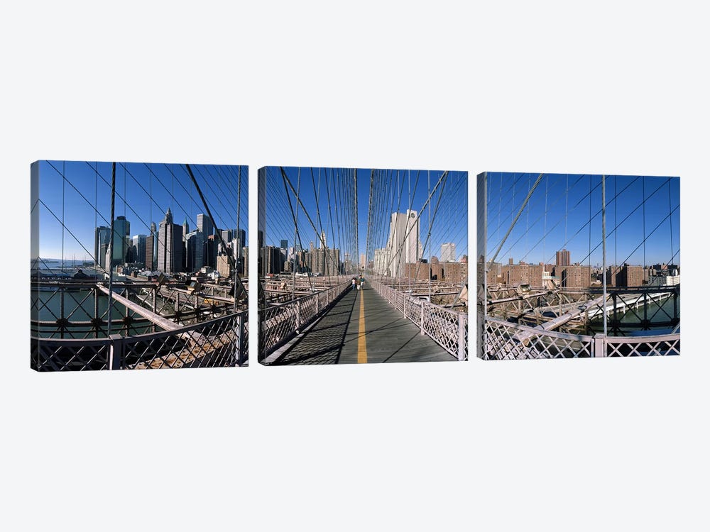 360 degree view of a bridge, Brooklyn Bridge, East River, Brooklyn, New York City, New York State, USA by Panoramic Images 3-piece Art Print