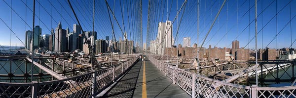 Brooklyn Bridge: 360 degree view of a bridge, Brooklyn Bridge, East River, Brooklyn, New York City, New York State, USA by Panoramic Images