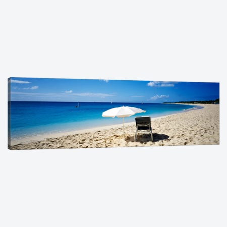 Single Beach Chair And Umbrella On Sand, Saint Martin, French West Indies Canvas Print #PIM80} by Panoramic Images Canvas Art