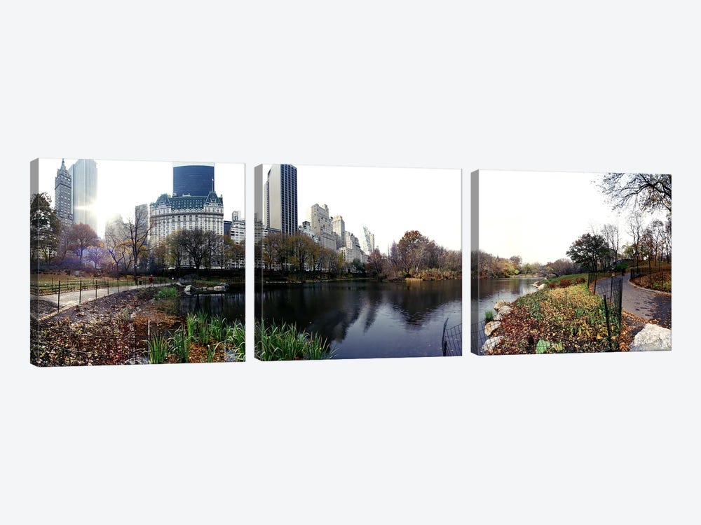 Pond in a park, Central Park, Manhattan, New York City, New York State, USA #2 by Panoramic Images 3-piece Canvas Wall Art