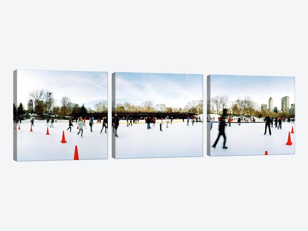 360 degree view of tourists ice skating, Wollman Rink, Central Park, Manhattan, New York City, New York State, USA by Panoramic Images 3-piece Art Print