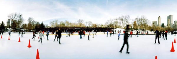 Central Park: 360 degree view of tourists ice skating, Wollman Rink, Central Park, Manhattan, New York City, New York State, USA by Panoramic Images