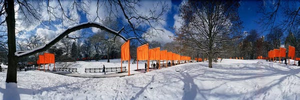 Manhattan: 360 degree view of gates in an urban park, The Gates, Central Park, Manhattan, New York City, New York State, USA by Panoramic Images