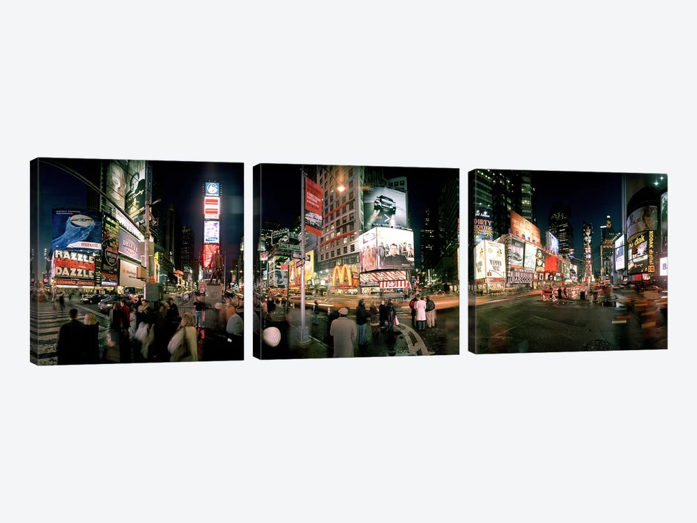 360 degree view of buildings lit up at night, Times Square, Manhattan, New York City, New York State, USA by Panoramic Images 3-piece Canvas Artwork