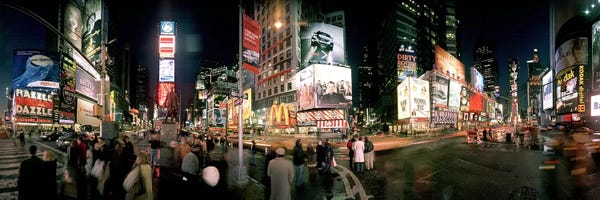 Manhattan: 360 degree view of buildings lit up at night, Times Square, Manhattan, New York City, New York State, USA by Panoramic Images