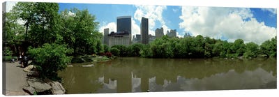 360 degree view of a pond in an urban park, Central Park, Manhattan, New York City, New York State, USA Canvas Art Print - Pond Art