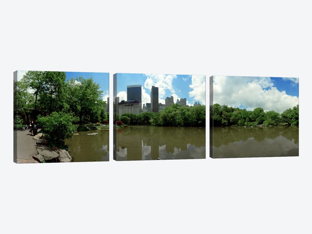 360 degree view of a pond in an urban park, Central Park, Manhattan, New York City, New York State, USA by Panoramic Images 3-piece Canvas Art Print