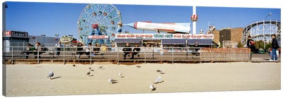 Tourists at an amusement park, Coney Island, Brooklyn, New York City, New York State, USA Canvas Art Print - Ferris Wheels