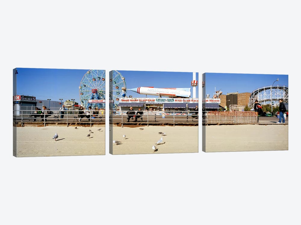 Tourists at an amusement park, Coney Island, Brooklyn, New York City, New York State, USA by Panoramic Images 3-piece Canvas Wall Art