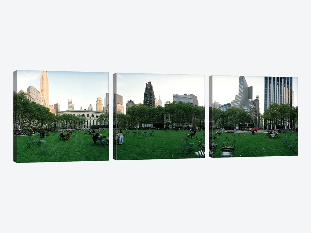 360 degree view of a public park, Bryant Park, Manhattan, New York City, New York State, USA by Panoramic Images 3-piece Canvas Art Print
