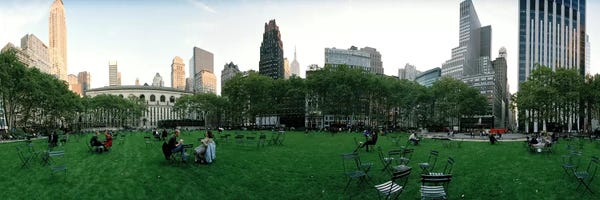 New York City Skylines: 360 degree view of a public park, Bryant Park, Manhattan, New York City, New York State, USA by Panoramic Images