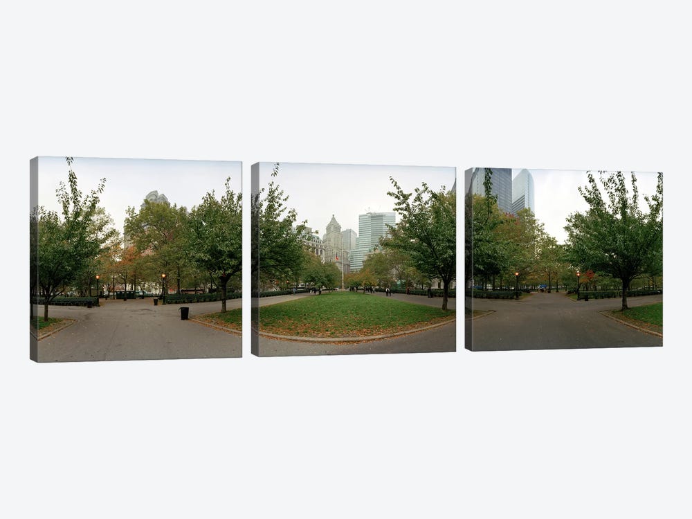 360 degree view of a public park, Battery Park, Manhattan, New York City, New York State, USA by Panoramic Images 3-piece Canvas Wall Art
