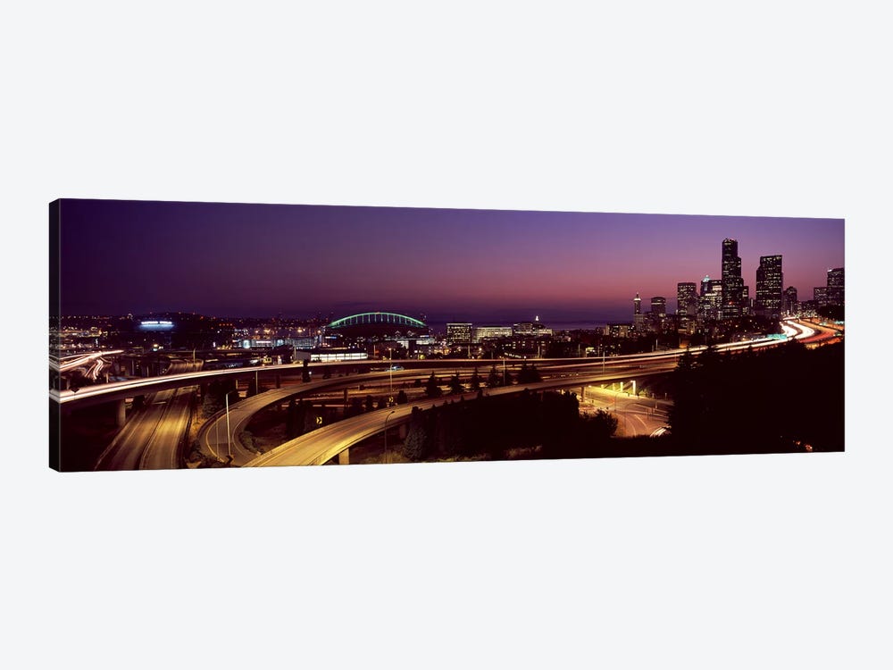 City lit up at night, Seattle, King County, Washington State, USA 2010 by Panoramic Images 1-piece Canvas Artwork