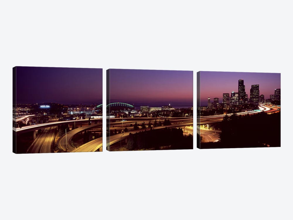 City lit up at night, Seattle, King County, Washington State, USA 2010 by Panoramic Images 3-piece Canvas Wall Art
