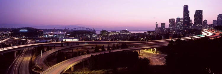 City lit up at dusk, Seattle, King County, Washington State, USA 2010