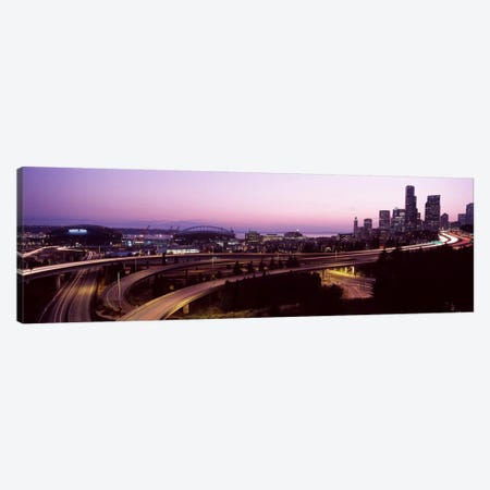 City lit up at dusk, Seattle, King County, Washington State, USA 2010 Canvas Print #PIM8125} by Panoramic Images Art Print