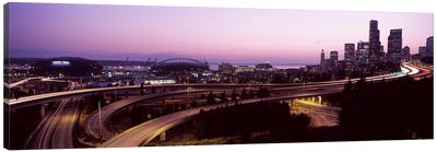 City lit up at dusk, Seattle, King County, Washington State, USA 2010 Canvas Art Print - Seattle Skylines