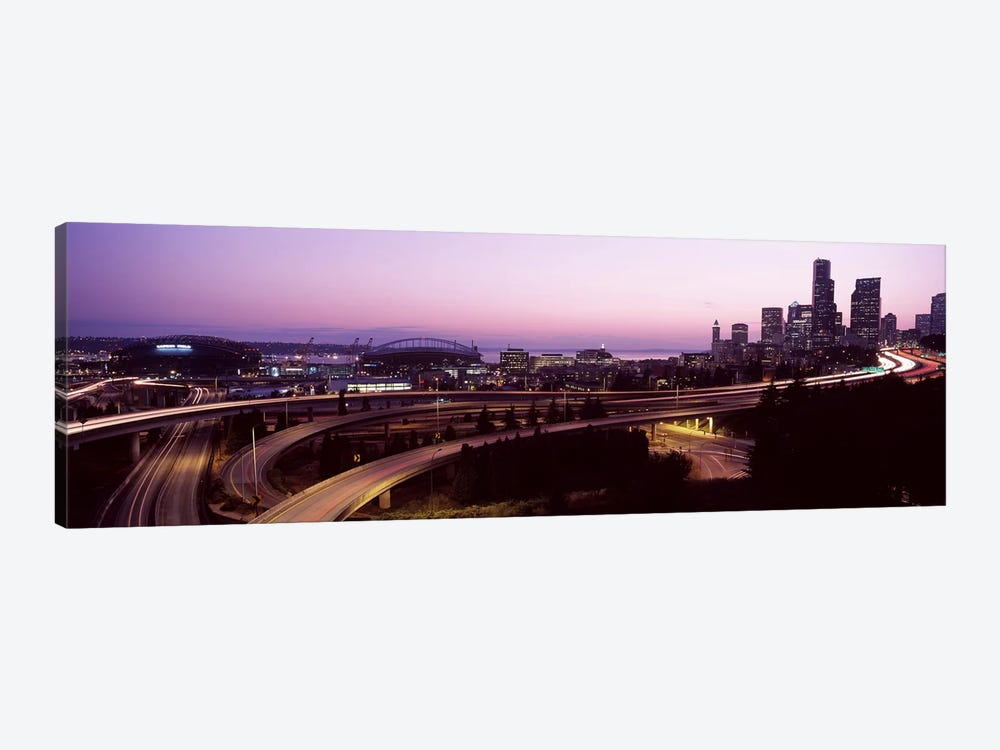 City lit up at dusk, Seattle, King County, Washington State, USA 2010 by Panoramic Images 1-piece Canvas Art Print