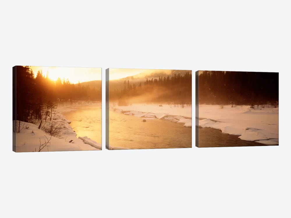 Stream Flowing Through A Snowy Forest Landscape, British Columbia, Canada by Panoramic Images 3-piece Canvas Print