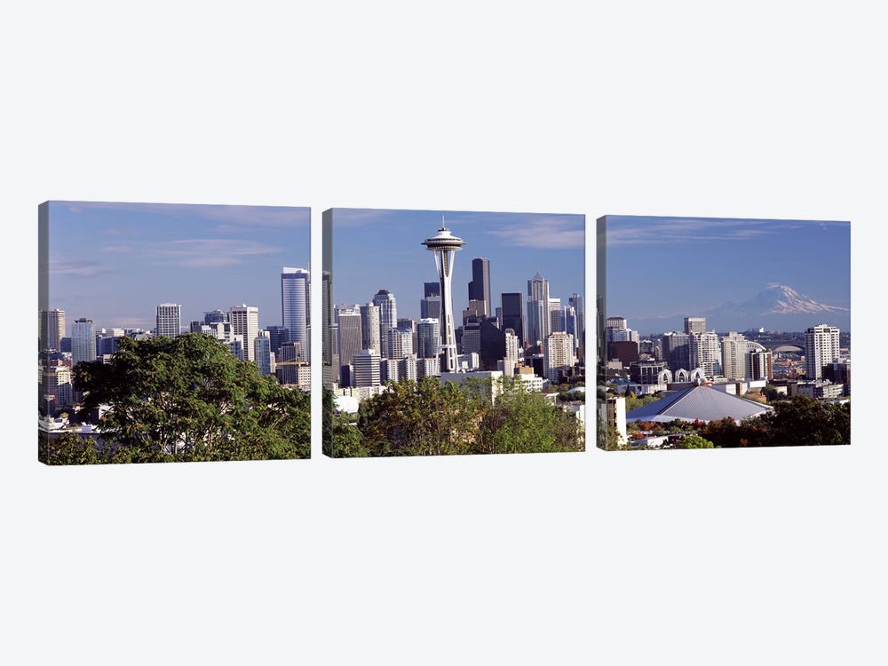 City viewed from Queen Anne Hill, Space Needle, Seattle, King County, Washington State, USA 2010 by Panoramic Images 3-piece Canvas Print