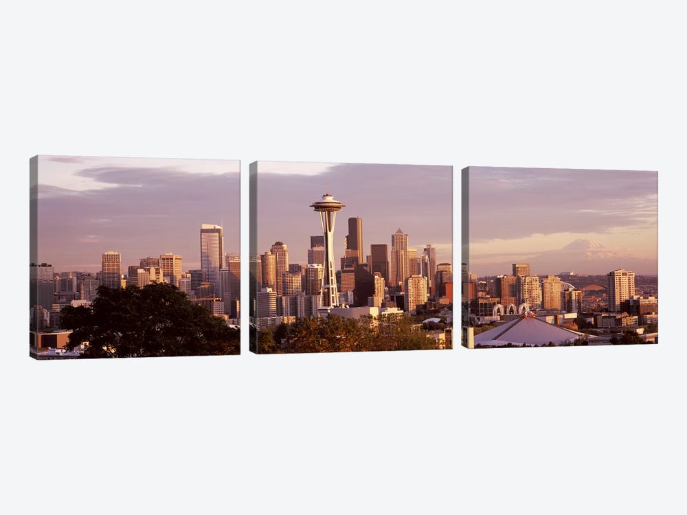 City viewed from Queen Anne HillSpace Needle, Seattle, King County, Washington State, USA by Panoramic Images 3-piece Canvas Artwork