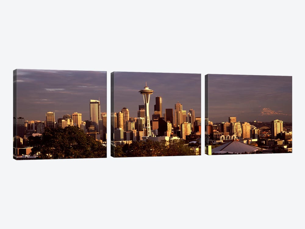 City viewed from Queen Anne Hill, Space Needle, Seattle, King County, Washington State, USA 2010 #2 by Panoramic Images 3-piece Canvas Art Print