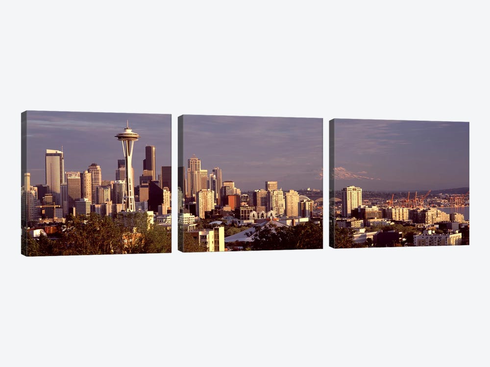 City viewed from Queen Anne Hill, Space Needle, Seattle, King County, Washington State, USA 2010 #3 by Panoramic Images 3-piece Canvas Art