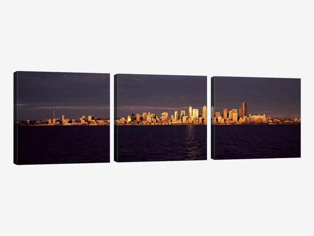 City viewed from Alki Beach, Seattle, King County, Washington State, USA by Panoramic Images 3-piece Canvas Art Print