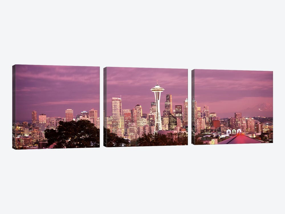 City viewed from Queen Anne Hill, Space Needle, Seattle, King County, Washington State, USA 2010 #5 by Panoramic Images 3-piece Canvas Wall Art