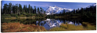 Reflection of mountains in a lake, Mt Shuksan, Picture Lake, North Cascades National Park, Washington State, USA Canvas Art Print