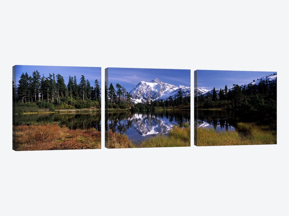 Reflection of mountains in a lake, Mt Shuksan, Picture Lake, North Cascades National Park, Washington State, USA by Panoramic Images 3-piece Art Print