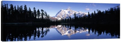 Reflection of mountains in a lake, Mt Shuksan, Picture Lake, North Cascades National Park, Washington State, USA #2 Canvas Art Print - Snowy Mountain Art