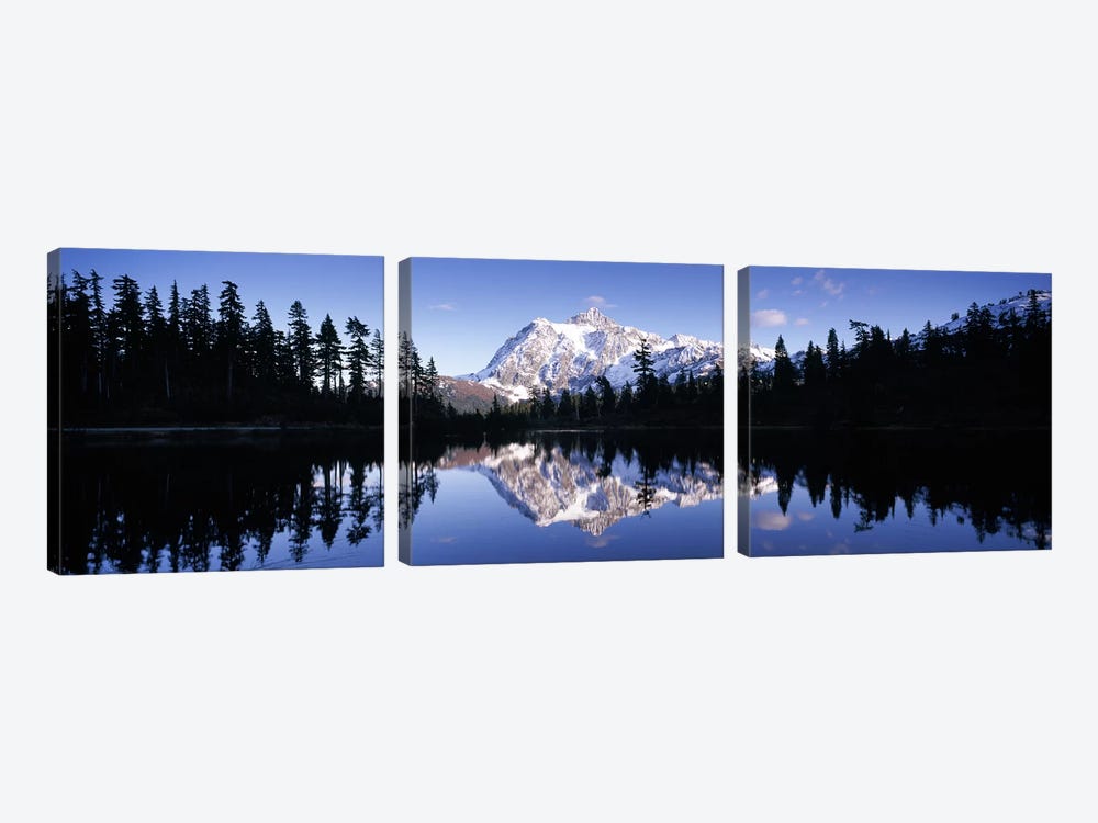 Reflection of mountains in a lake, Mt Shuksan, Picture Lake, North Cascades National Park, Washington State, USA #2 by Panoramic Images 3-piece Canvas Wall Art