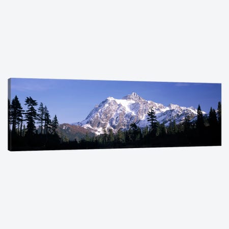 Mountain range covered with snow, Mt Shuksan, Picture Lake, North Cascades National Park, Washington State, USA Canvas Print #PIM8156} by Panoramic Images Canvas Art