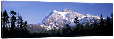 Mountain range covered with snow, Mt Shuksan, Picture Lake, North Cascades National Park, Washington State, USA Canvas Art Print - Cascade Range Art