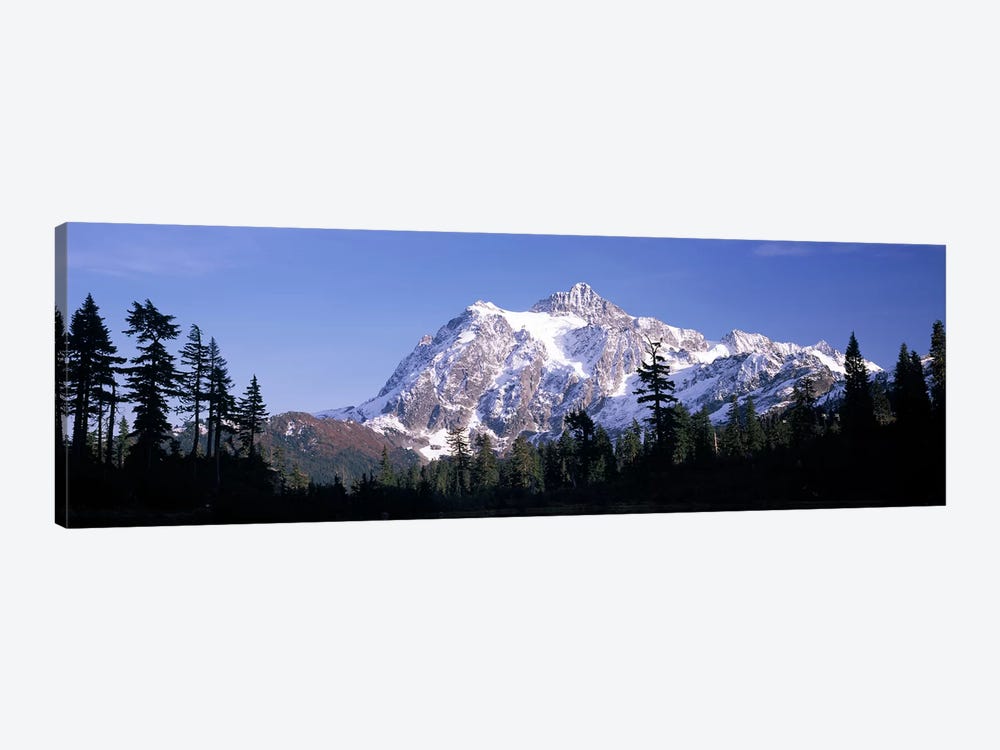 Mountain range covered with snow, Mt Shuksan, Picture Lake, North Cascades National Park, Washington State, USA by Panoramic Images 1-piece Canvas Art Print