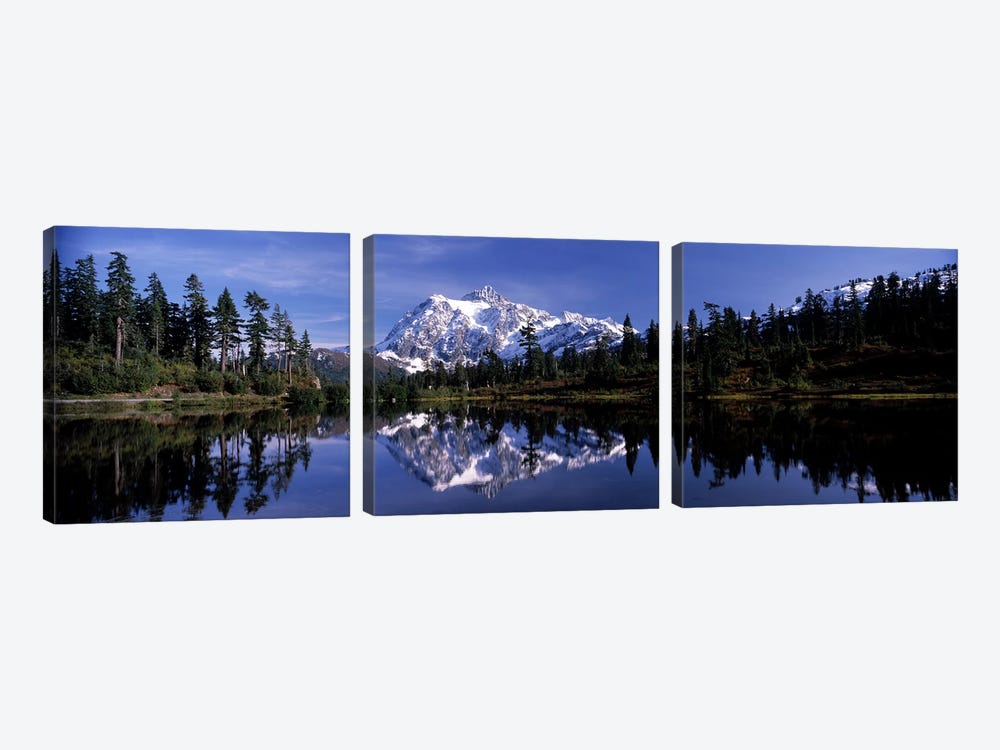 Reflection of mountains in a lake, Mt Shuksan, Picture Lake, North Cascades National Park, Washington State, USA #3 by Panoramic Images 3-piece Canvas Artwork