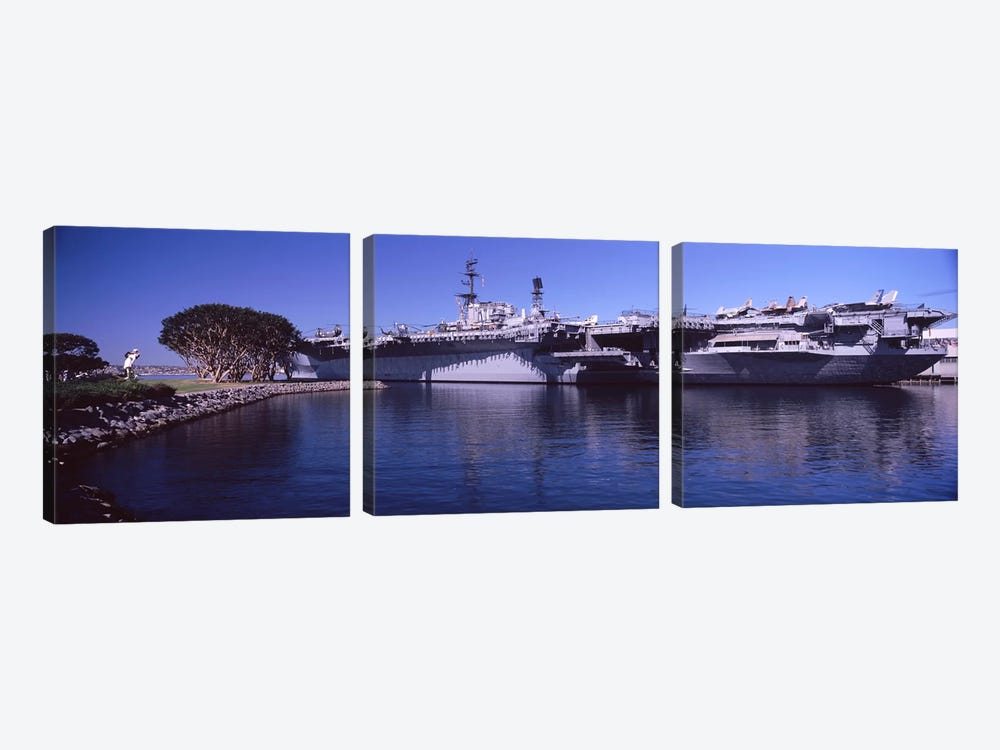 Aircraft carriers at a museum, San Diego Aircraft Carrier Museum, San Diego, California, USA by Panoramic Images 3-piece Canvas Artwork