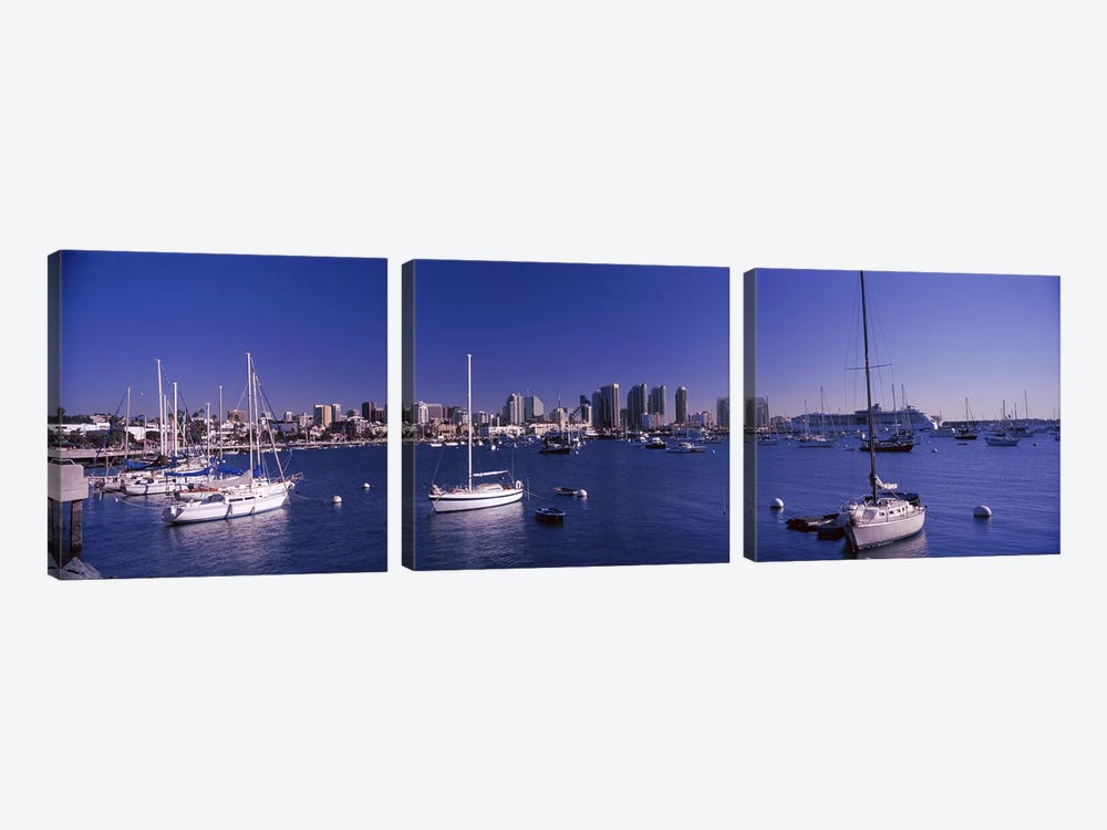 Sailboats in the bay, San Diego, California, USA 2010 by Panoramic Images 3-piece Canvas Wall Art