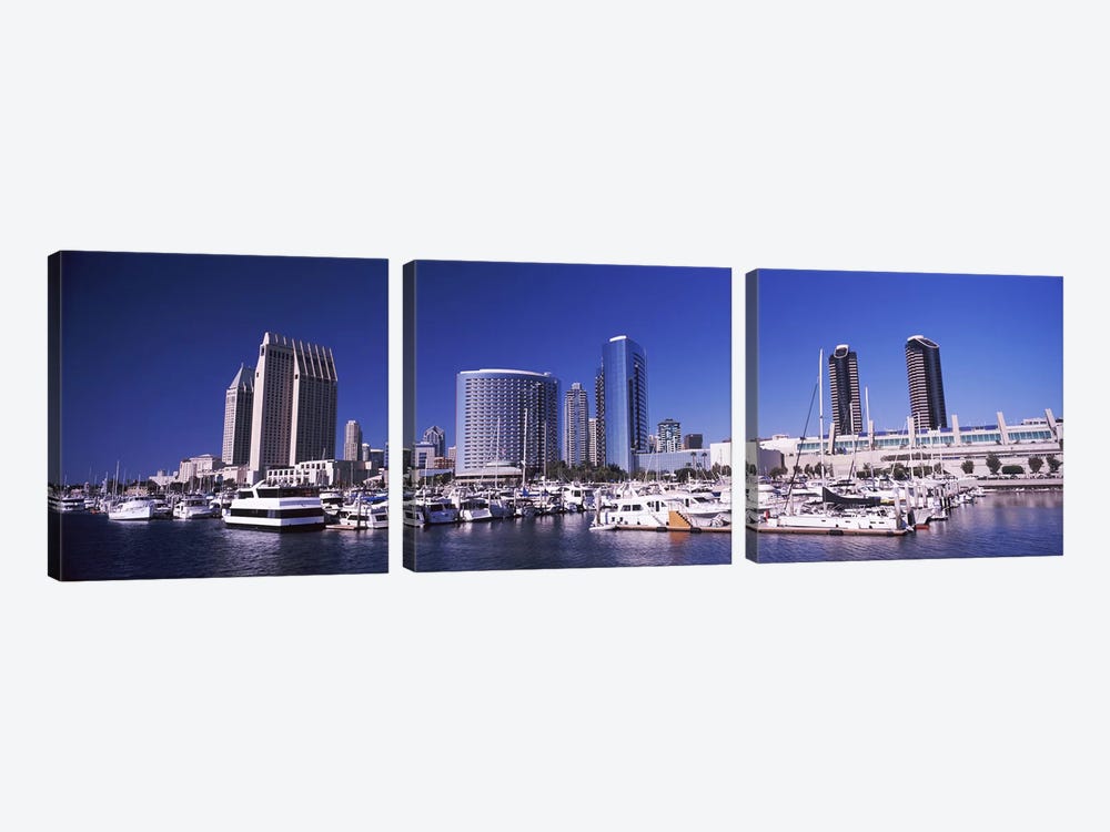 Boats at a harbor, San Diego, California, USA 2010 by Panoramic Images 3-piece Art Print