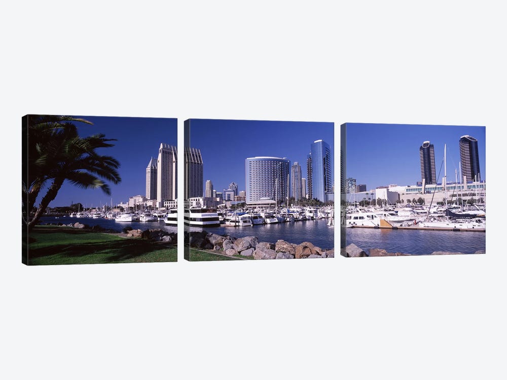 Boats at a harborSan Diego, California, USA by Panoramic Images 3-piece Canvas Art