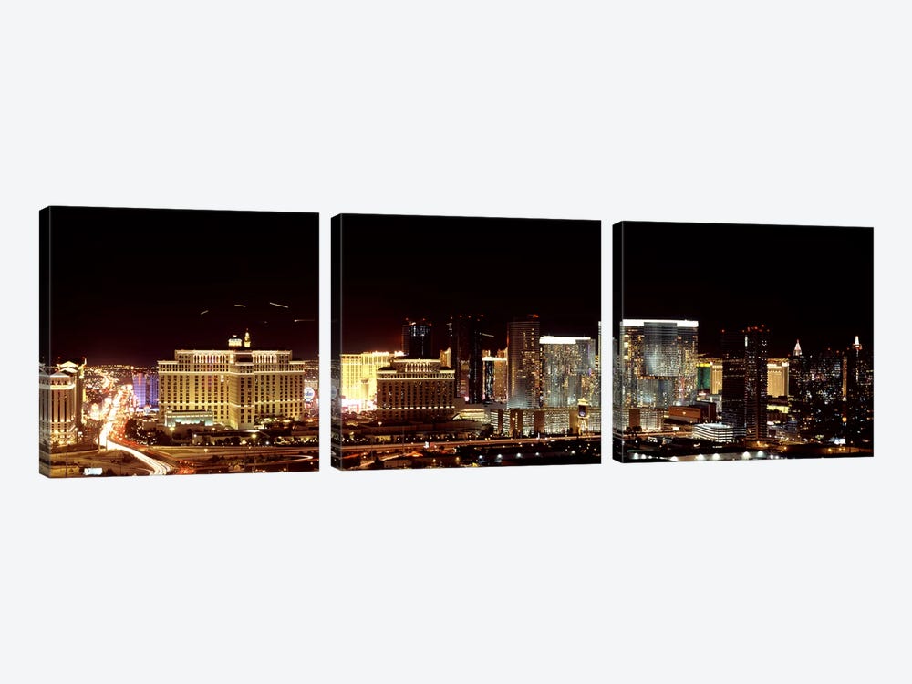 City lit up at night, Las Vegas, Nevada, USA 2010 by Panoramic Images 3-piece Canvas Art Print