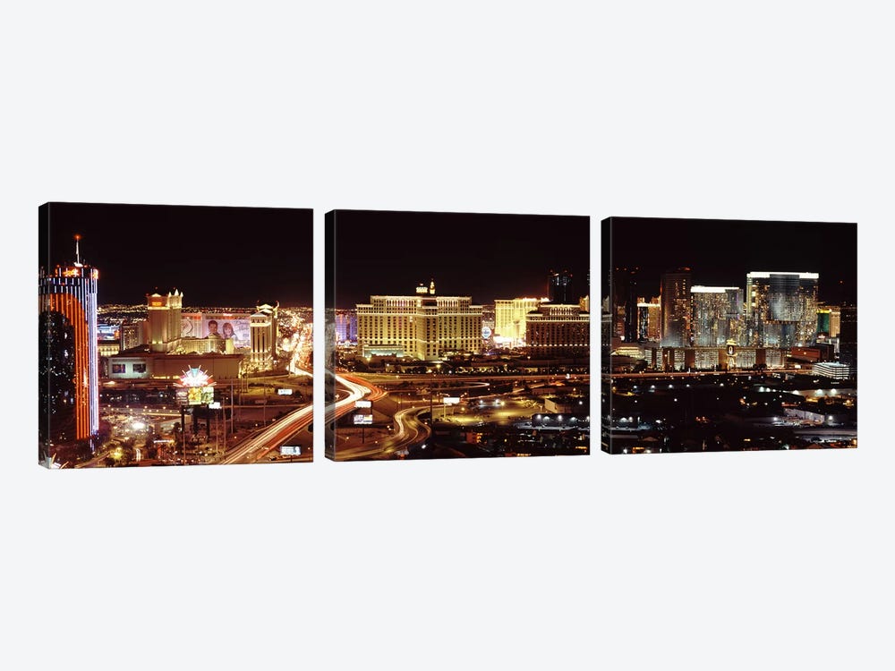 City lit up at night, Las Vegas, Nevada, USA by Panoramic Images 3-piece Canvas Art