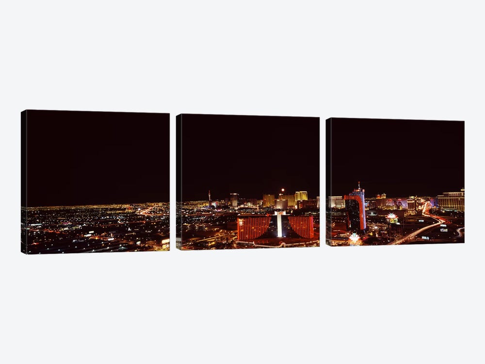City lit up at night, Las Vegas, Nevada, USA #2 by Panoramic Images 3-piece Canvas Artwork