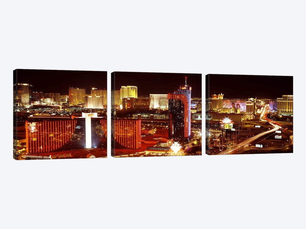 City lit up at night, Las Vegas, Nevada, USA #4 by Panoramic Images 3-piece Canvas Wall Art